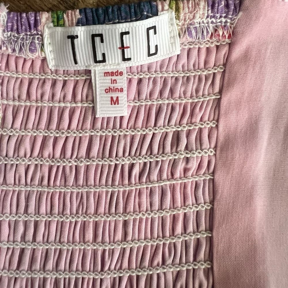 TCEC‎ Multicolor Patchwork Print Boho Crop Top Ruffle Hem Women's Medium Fun - Picture 3 of 9